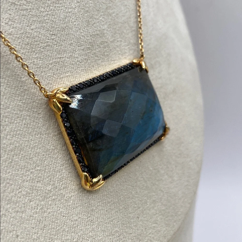 Rarities by Carol Brodie Gold Plated Sterling Labradorite Black Spinel Necklace - Picture 3 of 8